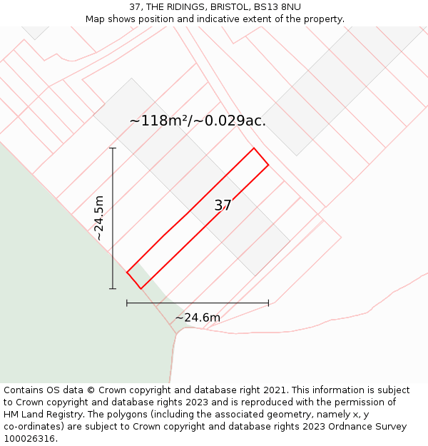 37, THE RIDINGS, BRISTOL, BS13 8NU: Plot and title map
