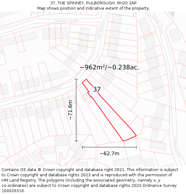 37, THE SPINNEY, PULBOROUGH, RH20 2AP: Plot and title map