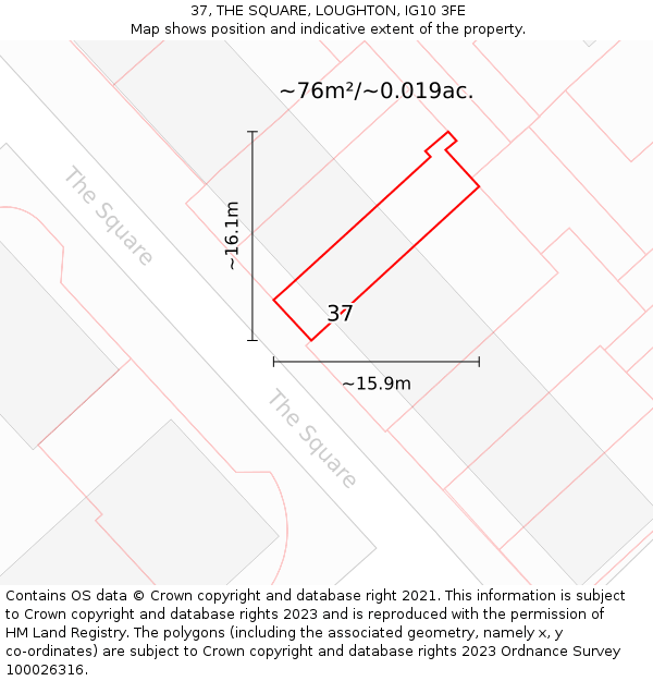 37, THE SQUARE, LOUGHTON, IG10 3FE: Plot and title map