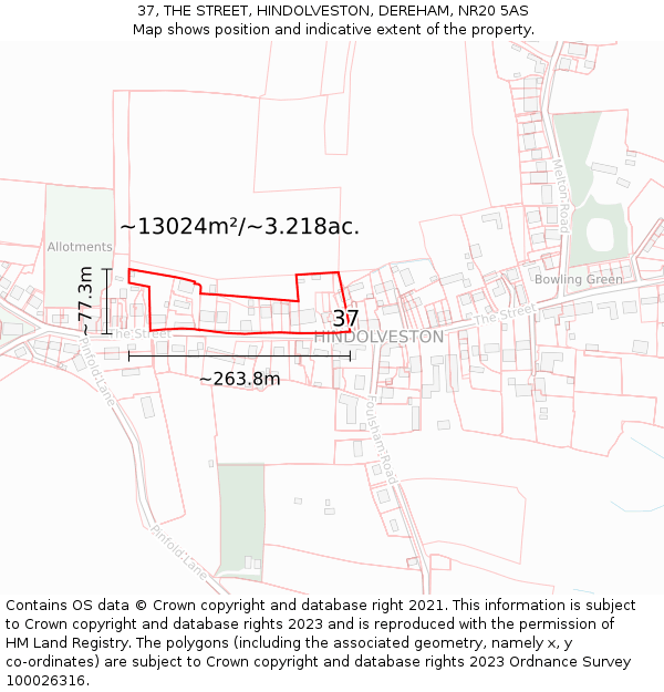37, THE STREET, HINDOLVESTON, DEREHAM, NR20 5AS: Plot and title map
