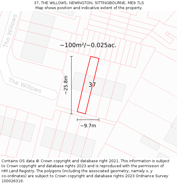 37, THE WILLOWS, NEWINGTON, SITTINGBOURNE, ME9 7LS: Plot and title map