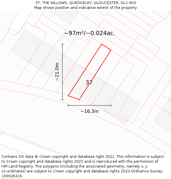 37, THE WILLOWS, QUEDGELEY, GLOUCESTER, GL2 4XG: Plot and title map