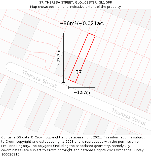 37, THERESA STREET, GLOUCESTER, GL1 5PR: Plot and title map