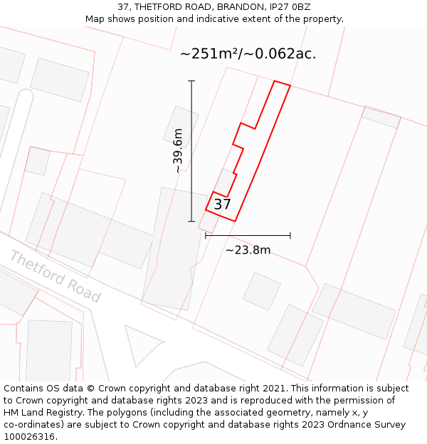 37, THETFORD ROAD, BRANDON, IP27 0BZ: Plot and title map