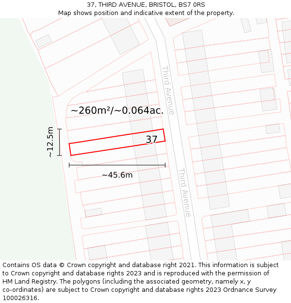 37, THIRD AVENUE, BRISTOL, BS7 0RS: Plot and title map