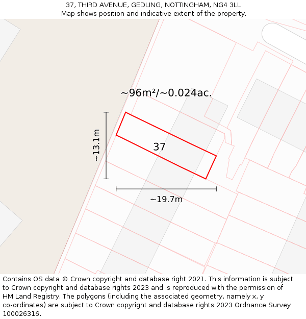 37, THIRD AVENUE, GEDLING, NOTTINGHAM, NG4 3LL: Plot and title map