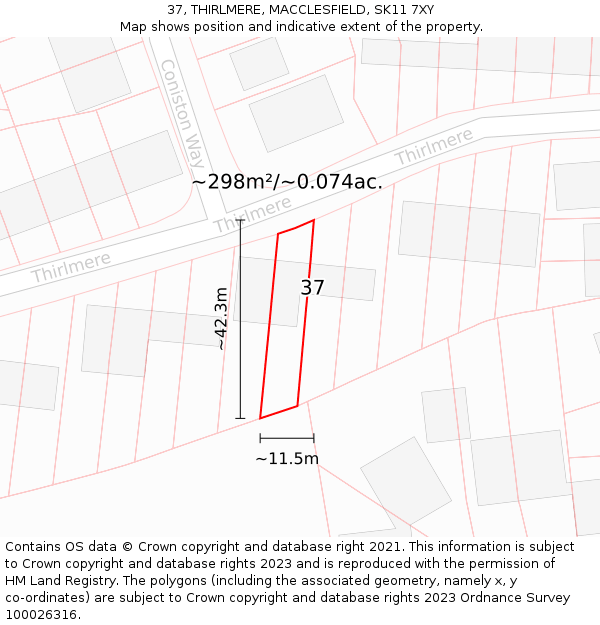 37, THIRLMERE, MACCLESFIELD, SK11 7XY: Plot and title map
