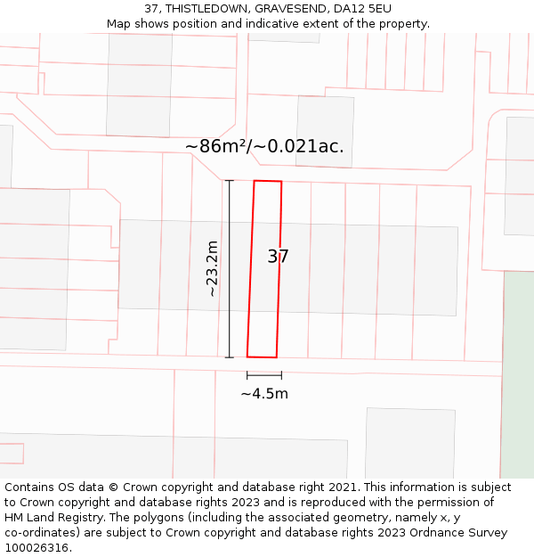 37, THISTLEDOWN, GRAVESEND, DA12 5EU: Plot and title map