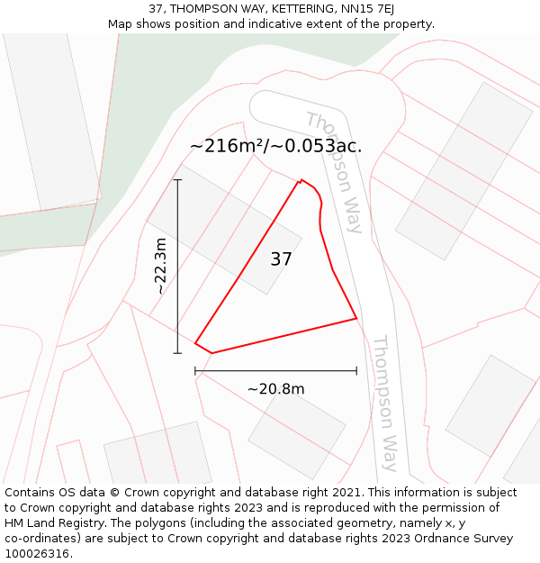 37, THOMPSON WAY, KETTERING, NN15 7EJ: Plot and title map