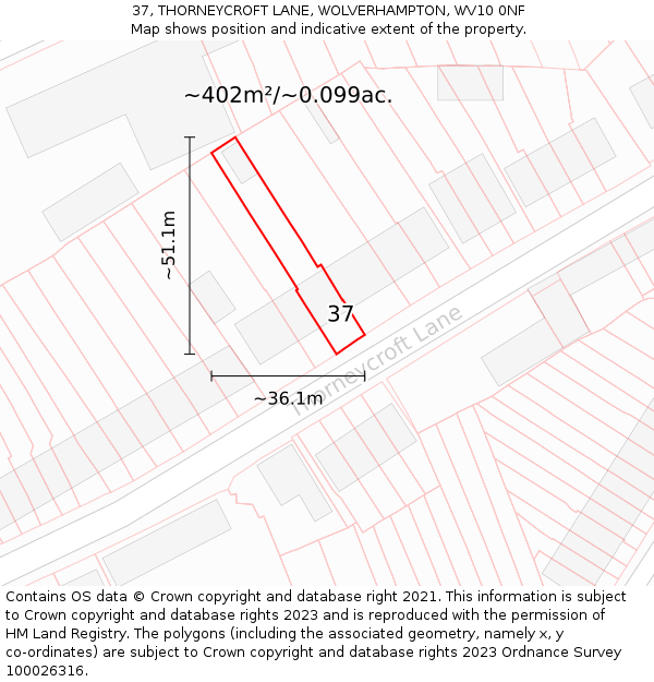 37, THORNEYCROFT LANE, WOLVERHAMPTON, WV10 0NF: Plot and title map
