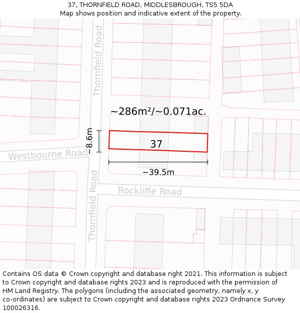 37, THORNFIELD ROAD, MIDDLESBROUGH, TS5 5DA: Plot and title map