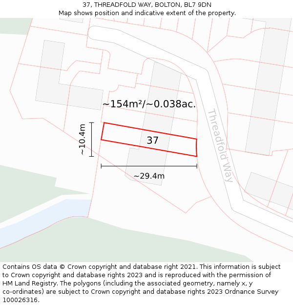 37, THREADFOLD WAY, BOLTON, BL7 9DN: Plot and title map