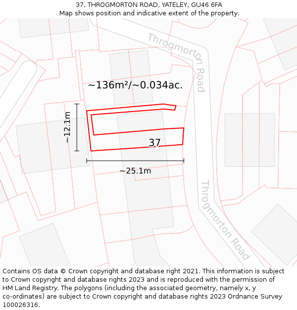 37, THROGMORTON ROAD, YATELEY, GU46 6FA: Plot and title map
