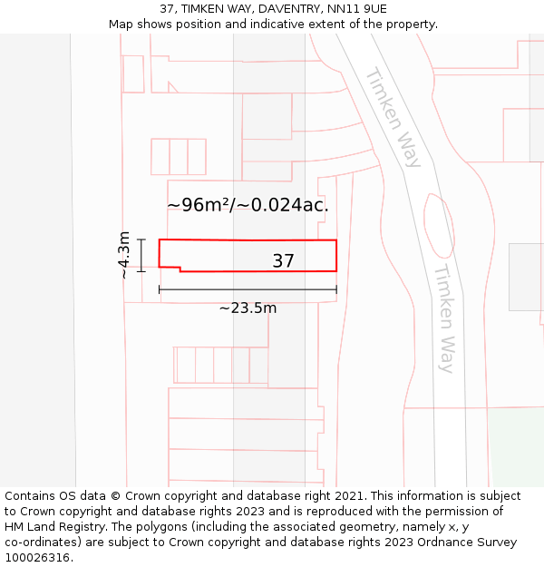 37, TIMKEN WAY, DAVENTRY, NN11 9UE: Plot and title map