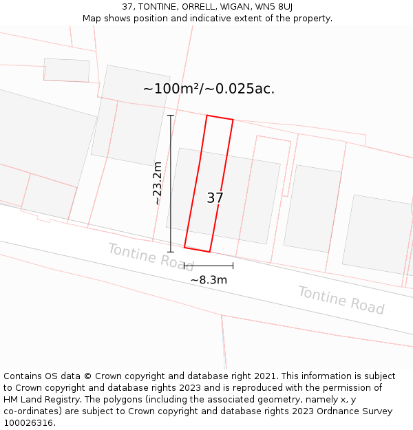 37, TONTINE, ORRELL, WIGAN, WN5 8UJ: Plot and title map