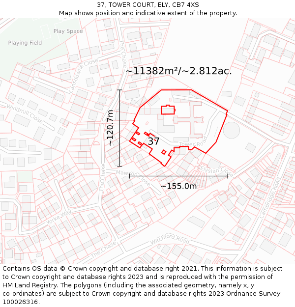 37, TOWER COURT, ELY, CB7 4XS: Plot and title map