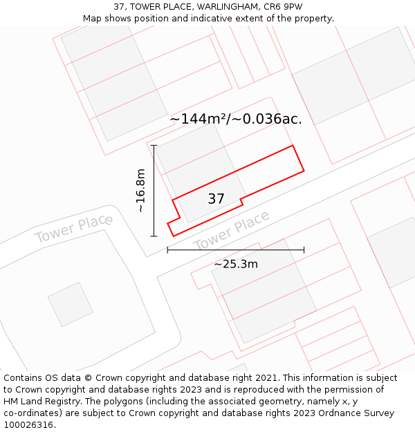 37, TOWER PLACE, WARLINGHAM, CR6 9PW: Plot and title map