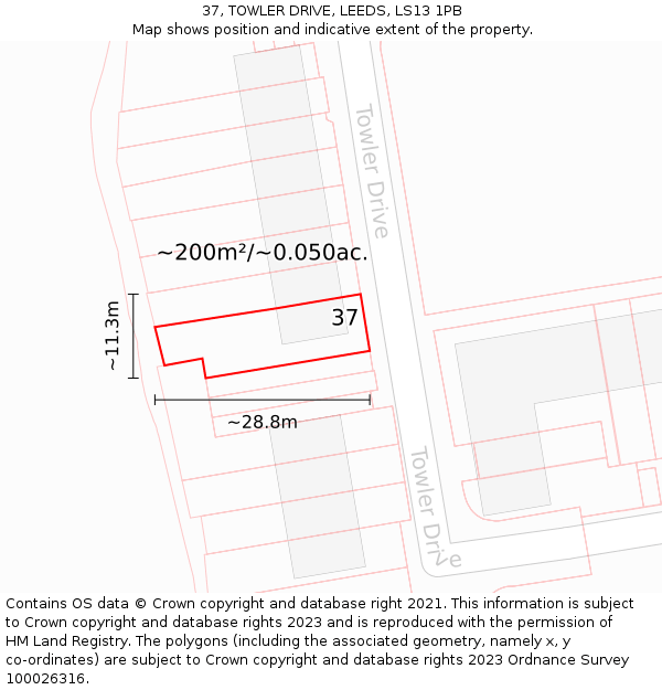 37, TOWLER DRIVE, LEEDS, LS13 1PB: Plot and title map