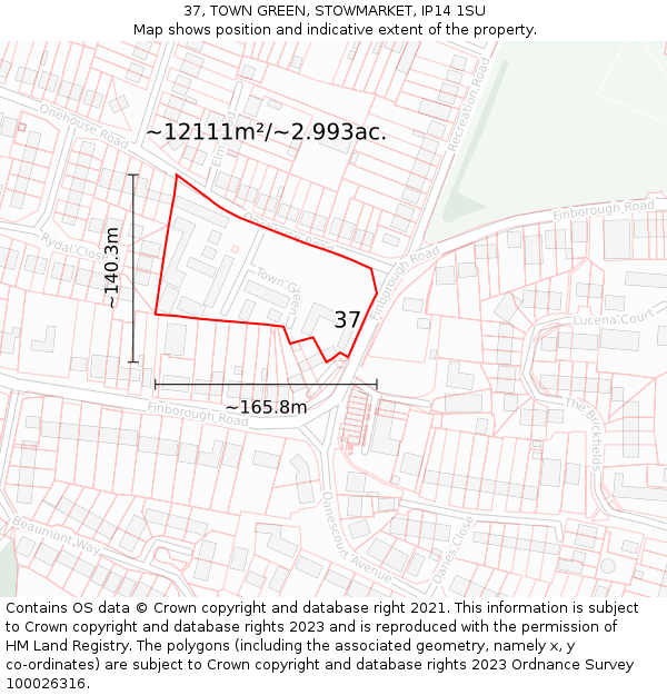 37, TOWN GREEN, STOWMARKET, IP14 1SU: Plot and title map