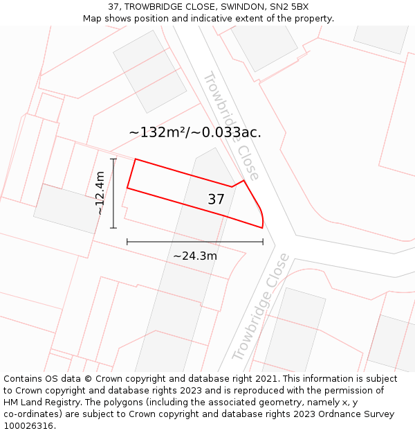 37, TROWBRIDGE CLOSE, SWINDON, SN2 5BX: Plot and title map
