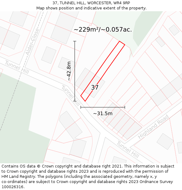 37, TUNNEL HILL, WORCESTER, WR4 9RP: Plot and title map