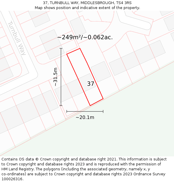 37, TURNBULL WAY, MIDDLESBROUGH, TS4 3RS: Plot and title map