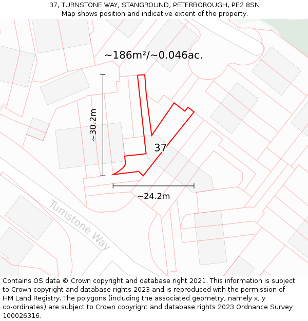 37, TURNSTONE WAY, STANGROUND, PETERBOROUGH, PE2 8SN: Plot and title map
