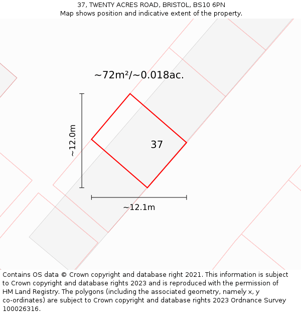 37, TWENTY ACRES ROAD, BRISTOL, BS10 6PN: Plot and title map