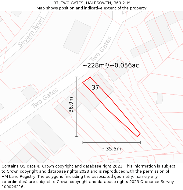 37, TWO GATES, HALESOWEN, B63 2HY: Plot and title map