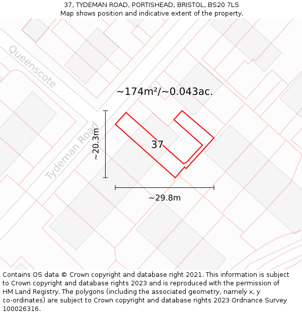 37, TYDEMAN ROAD, PORTISHEAD, BRISTOL, BS20 7LS: Plot and title map