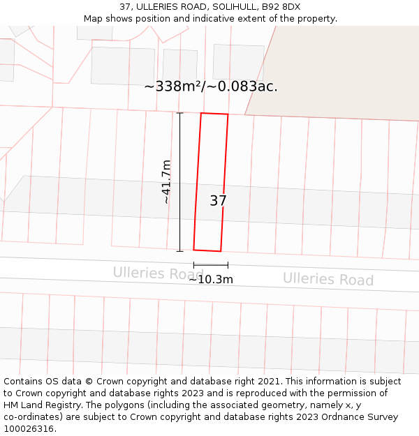 37, ULLERIES ROAD, SOLIHULL, B92 8DX: Plot and title map