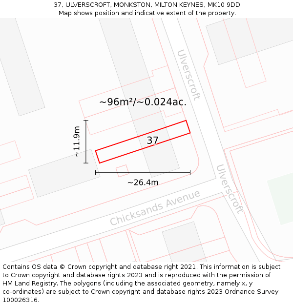 37, ULVERSCROFT, MONKSTON, MILTON KEYNES, MK10 9DD: Plot and title map