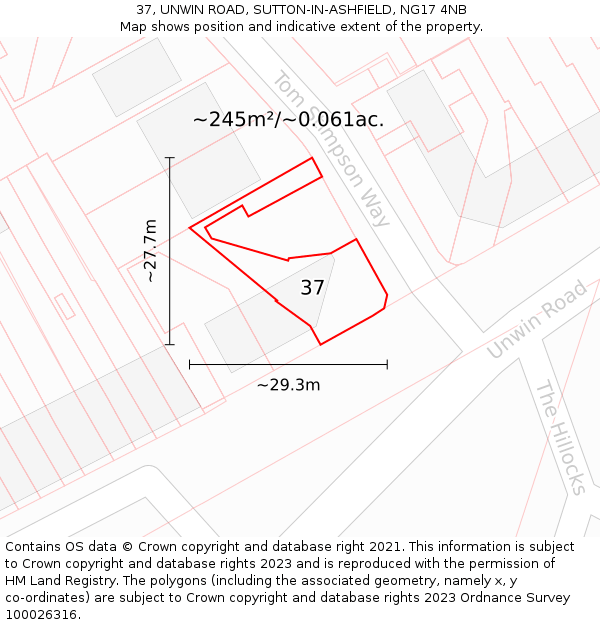 37, UNWIN ROAD, SUTTON-IN-ASHFIELD, NG17 4NB: Plot and title map