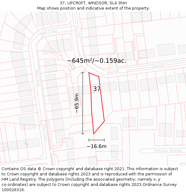 37, UPCROFT, WINDSOR, SL4 3NH: Plot and title map