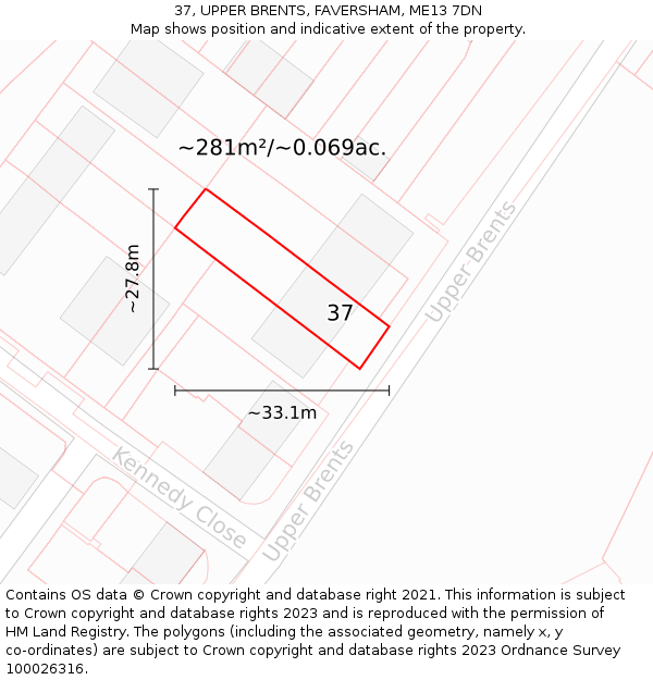 37, UPPER BRENTS, FAVERSHAM, ME13 7DN: Plot and title map
