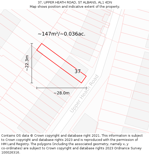 37, UPPER HEATH ROAD, ST ALBANS, AL1 4DN: Plot and title map