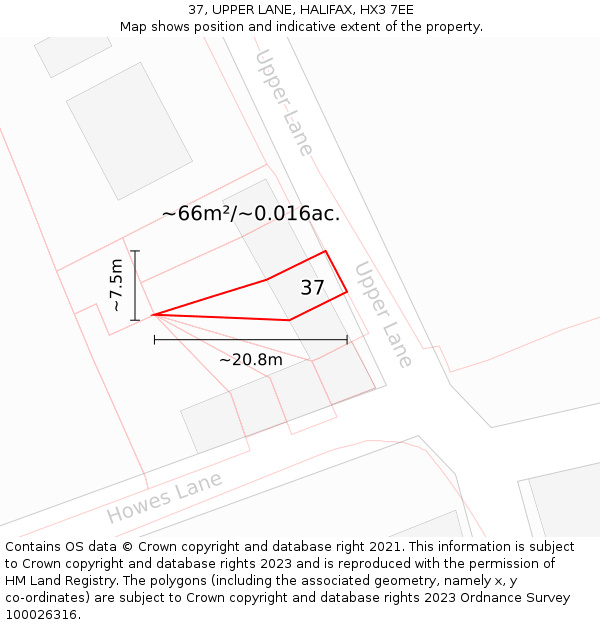 37, UPPER LANE, HALIFAX, HX3 7EE: Plot and title map