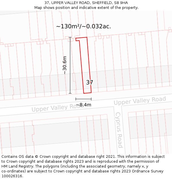 37, UPPER VALLEY ROAD, SHEFFIELD, S8 9HA: Plot and title map