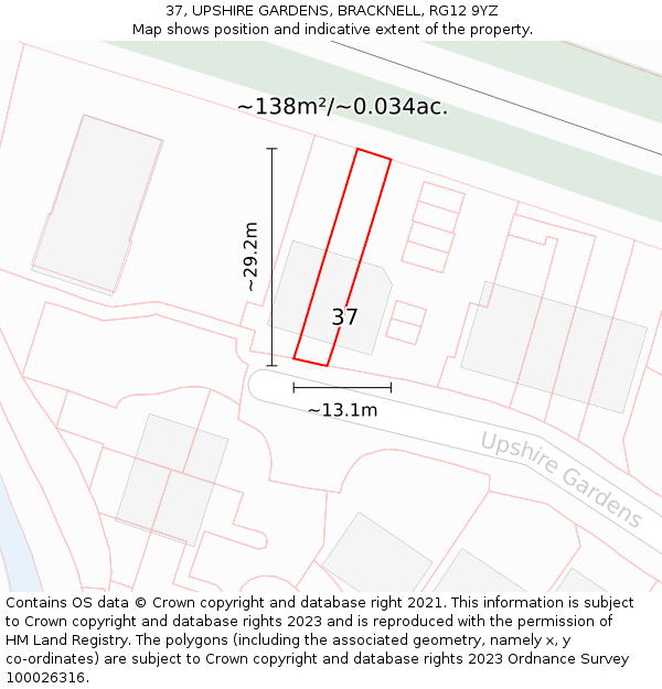 37, UPSHIRE GARDENS, BRACKNELL, RG12 9YZ: Plot and title map