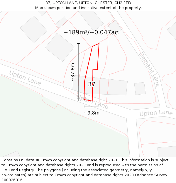 37, UPTON LANE, UPTON, CHESTER, CH2 1ED: Plot and title map