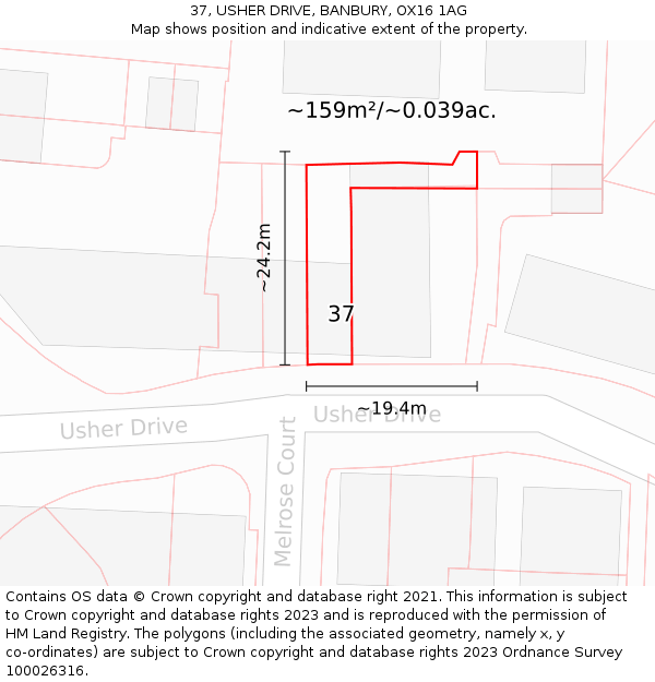 37, USHER DRIVE, BANBURY, OX16 1AG: Plot and title map