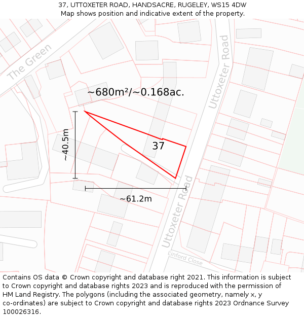 37, UTTOXETER ROAD, HANDSACRE, RUGELEY, WS15 4DW: Plot and title map