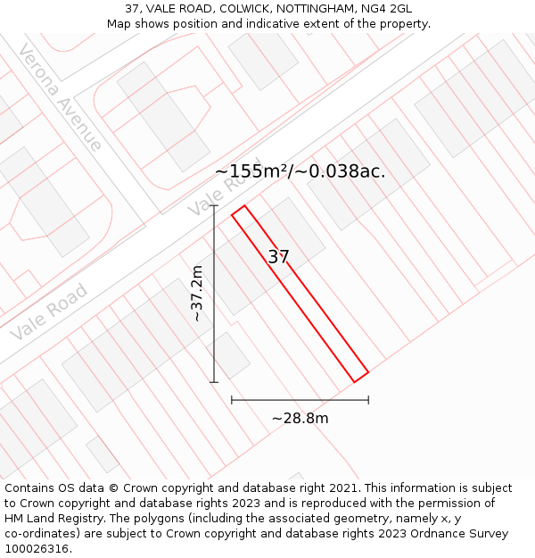 37, VALE ROAD, COLWICK, NOTTINGHAM, NG4 2GL: Plot and title map