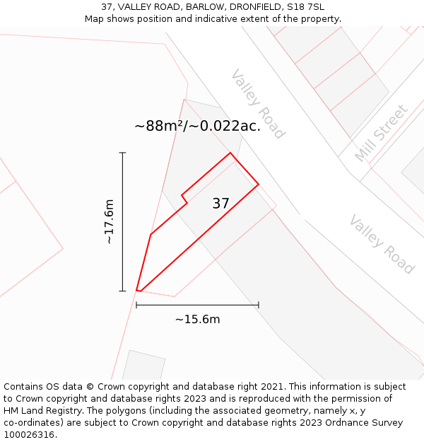 37, VALLEY ROAD, BARLOW, DRONFIELD, S18 7SL: Plot and title map