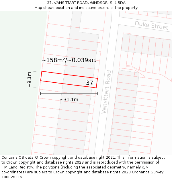 37, VANSITTART ROAD, WINDSOR, SL4 5DA: Plot and title map