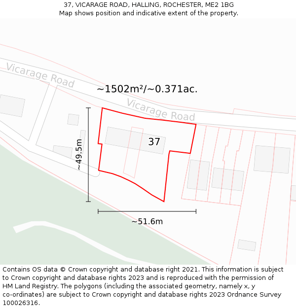 37, VICARAGE ROAD, HALLING, ROCHESTER, ME2 1BG: Plot and title map