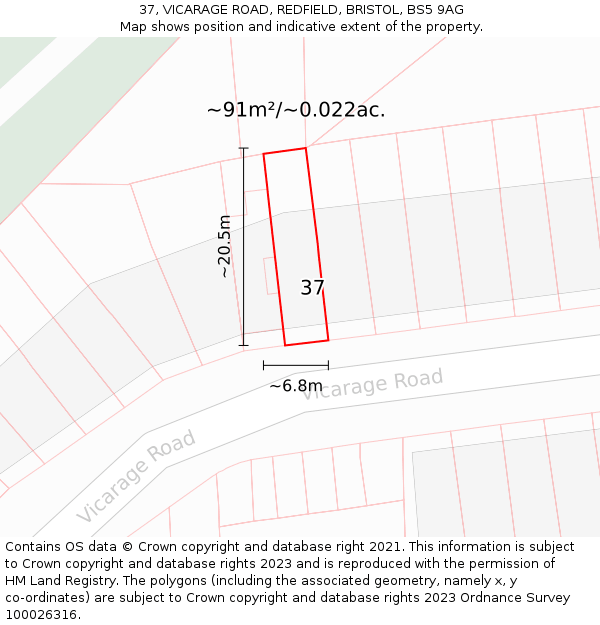 37, VICARAGE ROAD, REDFIELD, BRISTOL, BS5 9AG: Plot and title map