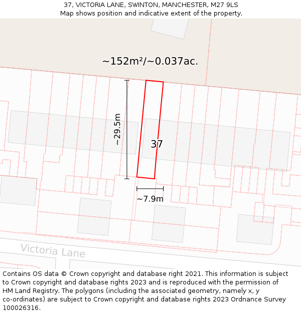 37, VICTORIA LANE, SWINTON, MANCHESTER, M27 9LS: Plot and title map
