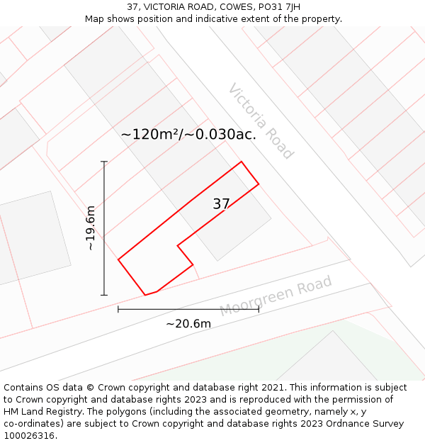 37, VICTORIA ROAD, COWES, PO31 7JH: Plot and title map