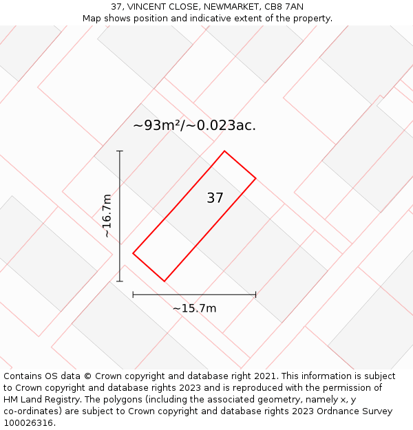 37, VINCENT CLOSE, NEWMARKET, CB8 7AN: Plot and title map